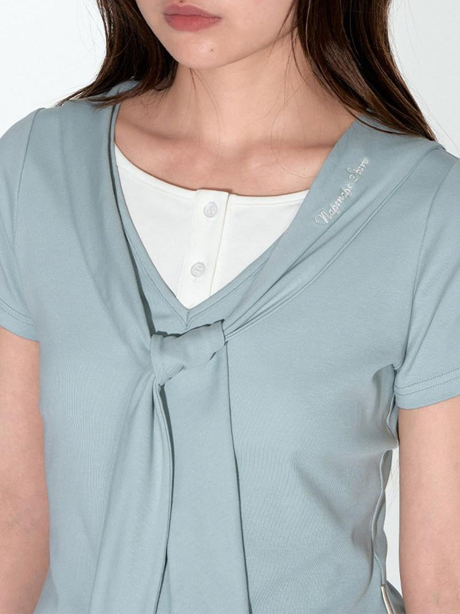 NAPSNAPS Navy White Sailor Collar Spliced Embroidered Women&