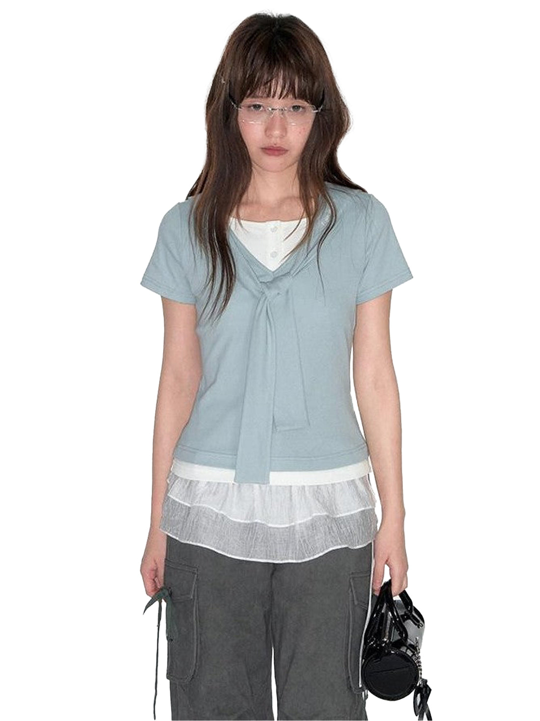 NAPSNAPS Navy White Sailor Collar Spliced Embroidered Women&