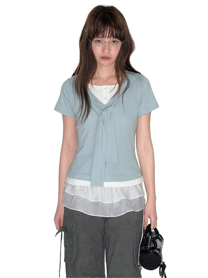 NAPSNAPS Navy White Sailor Collar Spliced Embroidered Women&