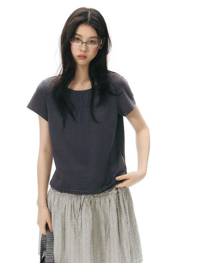 NAPSNAPS Oatmeal Pleated Lace Neckline Women&