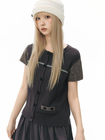 NAPSNAPS Openwork Contrast Short Sleeve Cropped Women&
