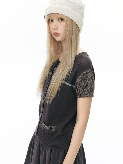 NAPSNAPS Openwork Contrast Short Sleeve Cropped Women&
