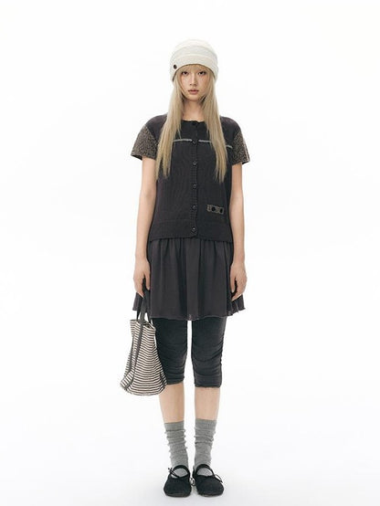 NAPSNAPS Openwork Contrast Short Sleeve Cropped Women&