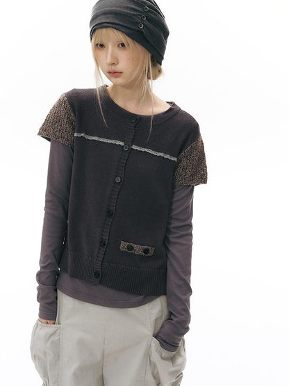 NAPSNAPS Openwork Contrast Short Sleeve Cropped Women&