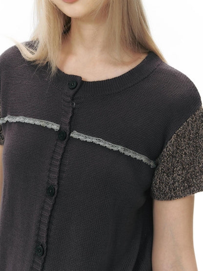NAPSNAPS Openwork Contrast Short Sleeve Cropped Women&