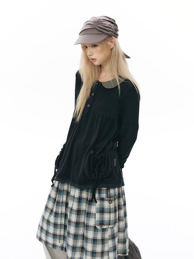 NAPSNAPS Patchwork Doll Collar Pocket Women&