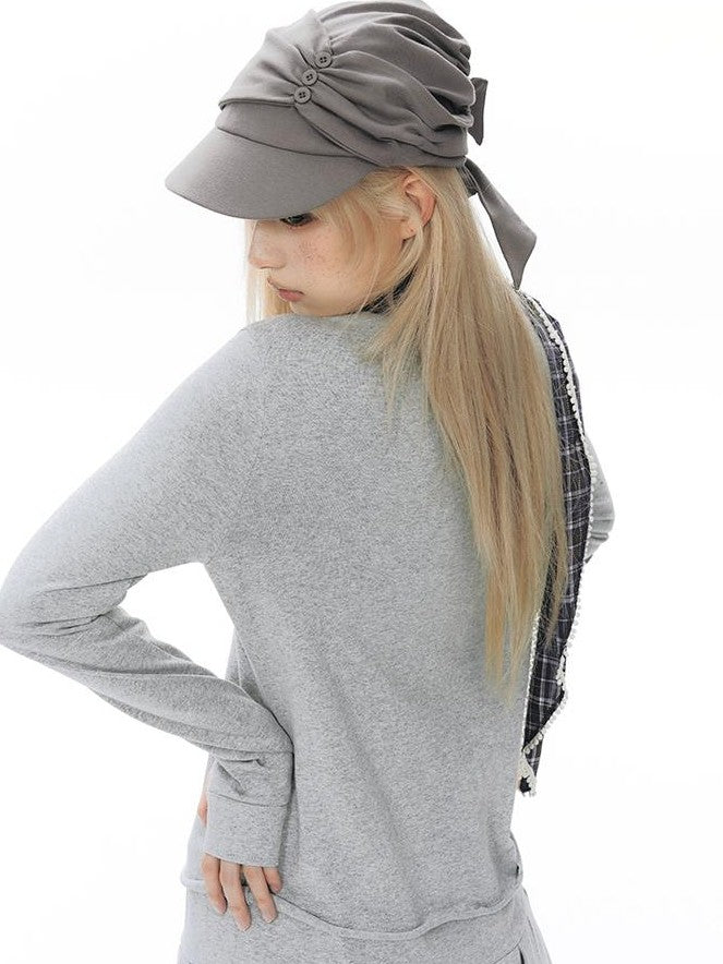 NAPSNAPS Patchwork Faux Two Piece Henley Knit Pleated Women&