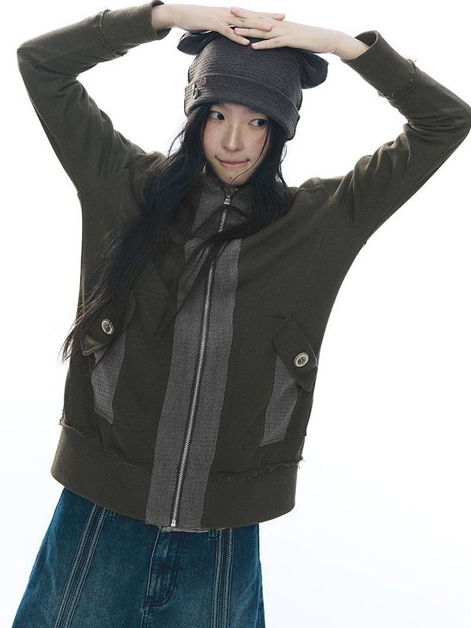 NAPSNAPS Patchwork Knit Hooded Drop Shoulder Women&