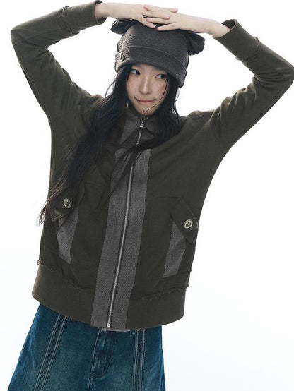 NAPSNAPS Patchwork Knit Hooded Drop Shoulder Women&