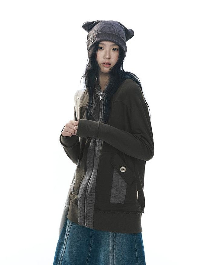 NAPSNAPS Patchwork Knit Hooded Drop Shoulder Women&