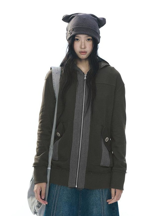 NAPSNAPS Patchwork Knit Hooded Drop Shoulder Women&