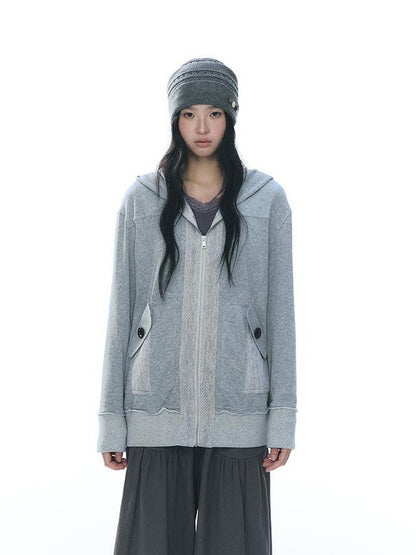 NAPSNAPS Patchwork Knit Hooded Drop Shoulder Women&