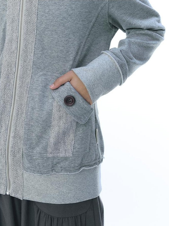 NAPSNAPS Patchwork Knit Hooded Drop Shoulder Women&