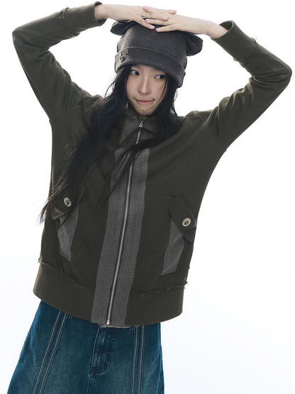 NAPSNAPS Patchwork Knit Hooded Drop Shoulder Women&