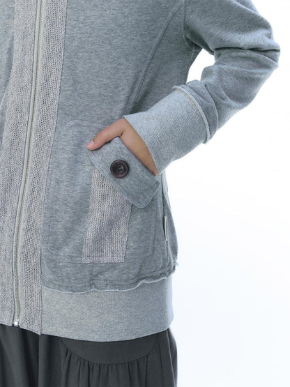 NAPSNAPS Patchwork Knit Hooded Drop Shoulder Women&