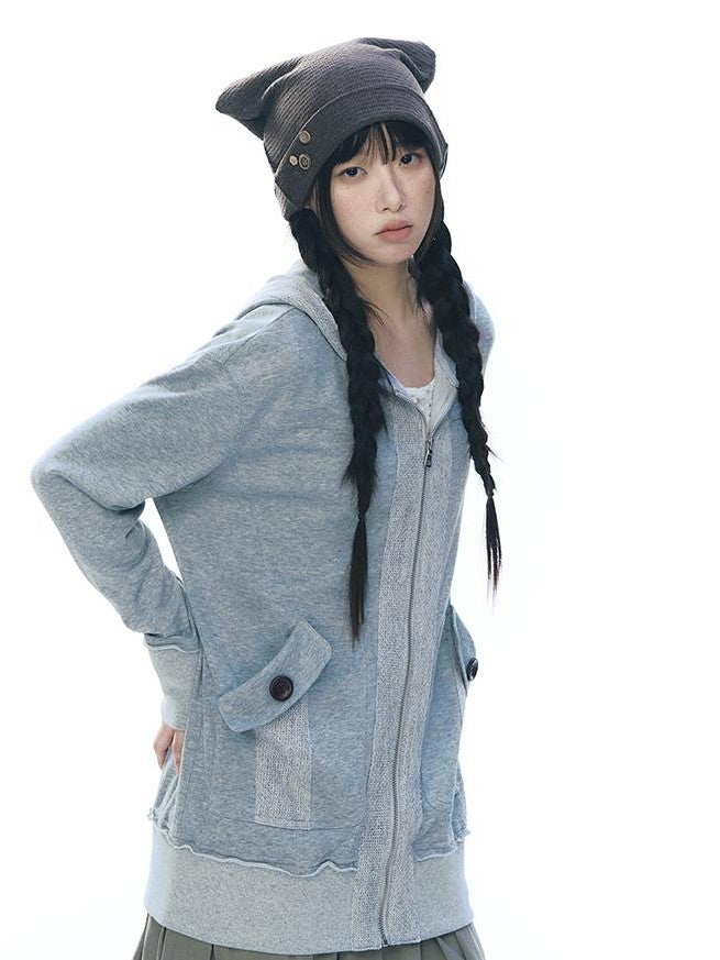 NAPSNAPS Patchwork Knit Hooded Drop Shoulder Women&