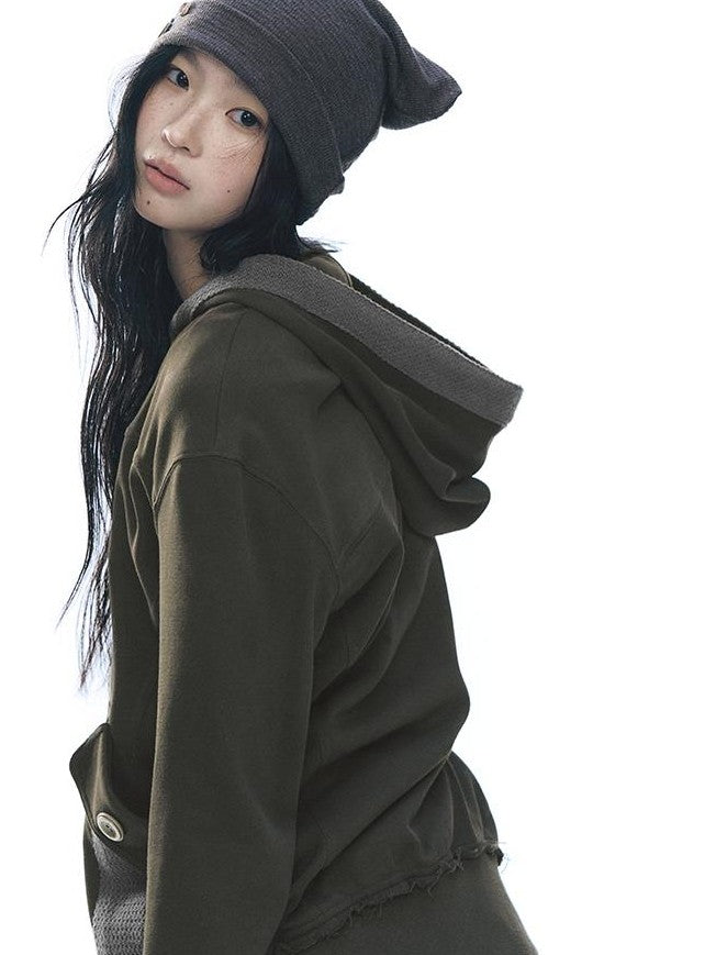 NAPSNAPS Patchwork Knit Hooded Drop Shoulder Women&
