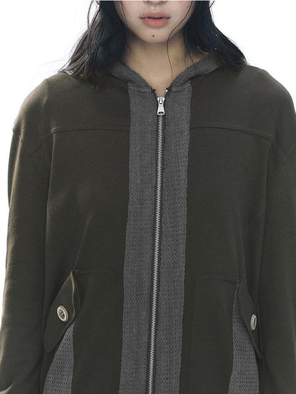 NAPSNAPS Patchwork Knit Hooded Drop Shoulder Women&