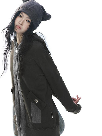 NAPSNAPS Patchwork Knit Hooded Drop Shoulder Women&