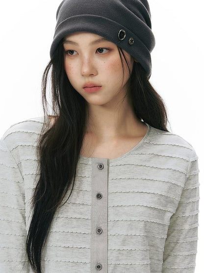 NAPSNAPS Patchwork Knit Round Neck Three Quarter Sleeve Women&