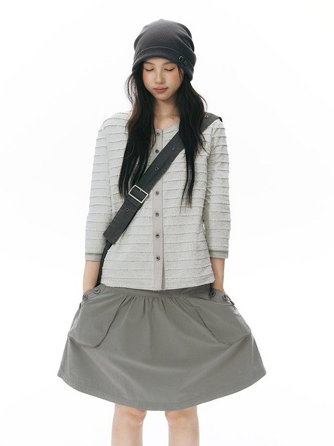 NAPSNAPS Patchwork Knit Round Neck Three Quarter Sleeve Women&