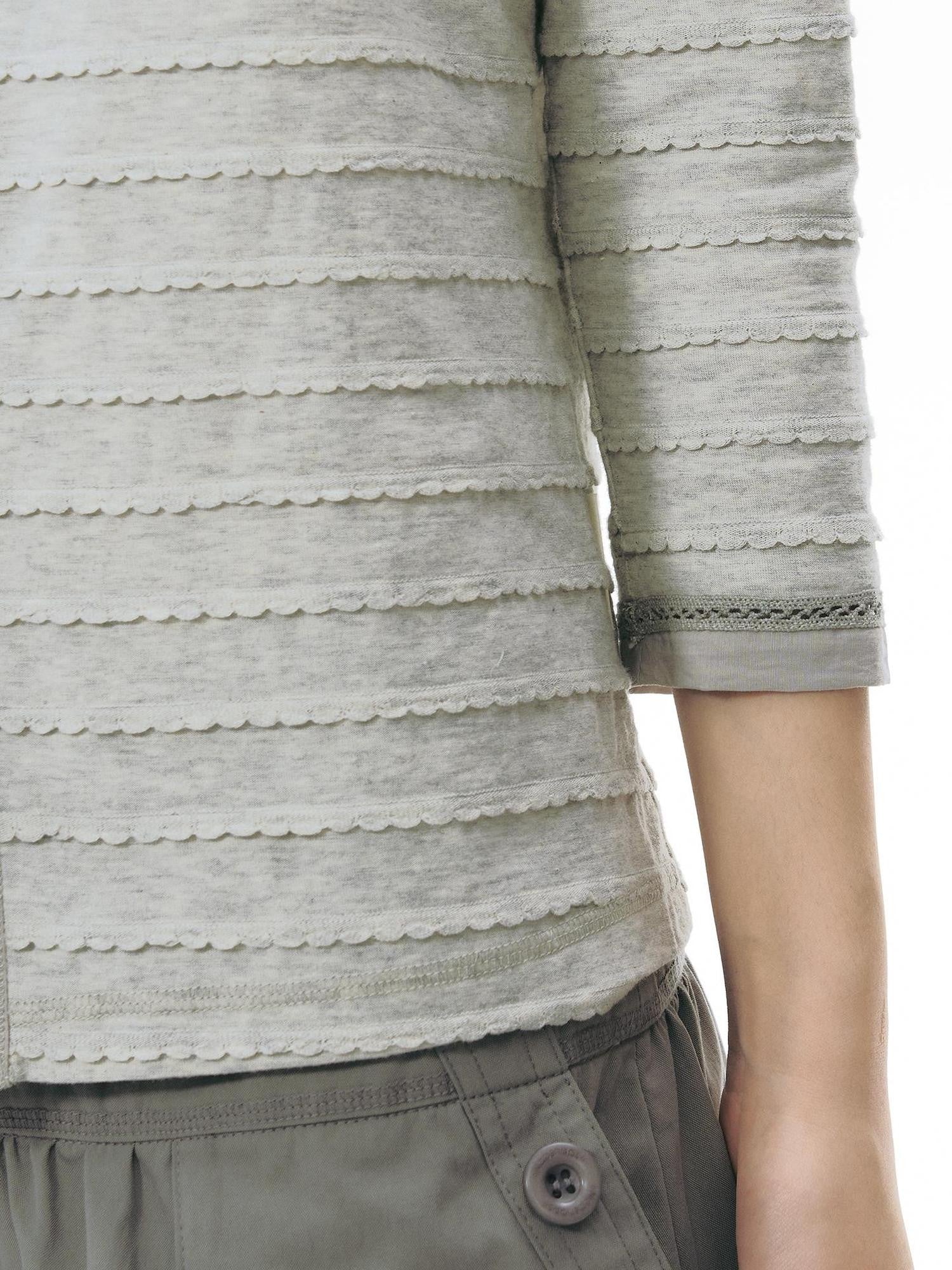 NAPSNAPS Patchwork Knit Round Neck Three Quarter Sleeve Women&