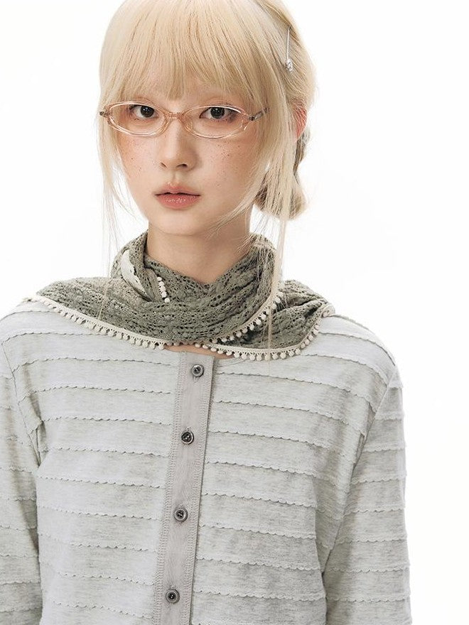 NAPSNAPS Patchwork Knit Round Neck Three Quarter Sleeve Women&