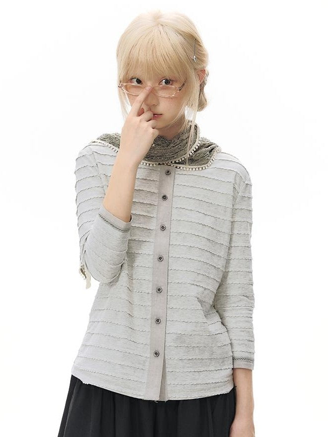 NAPSNAPS Patchwork Knit Round Neck Three Quarter Sleeve Women&