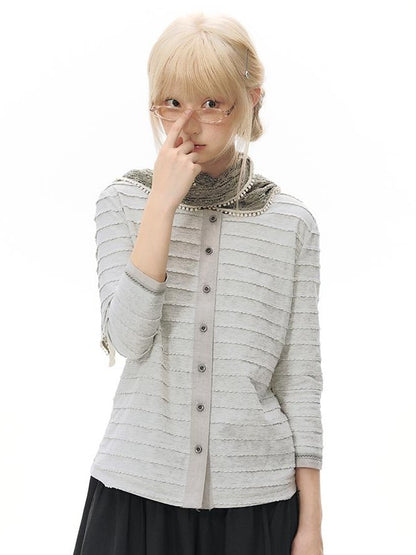 NAPSNAPS Patchwork Knit Round Neck Three Quarter Sleeve Women&