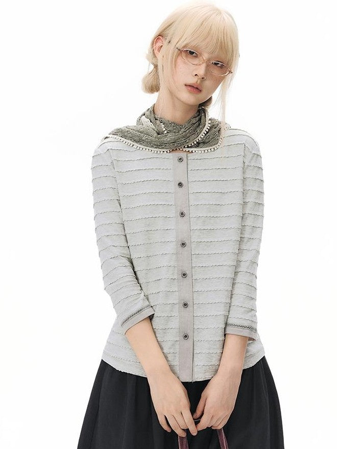 NAPSNAPS Patchwork Knit Round Neck Three Quarter Sleeve Women&