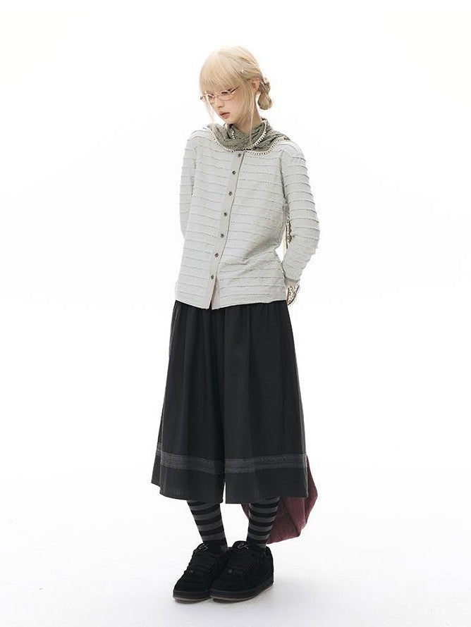 NAPSNAPS Patchwork Knit Round Neck Three Quarter Sleeve Women&