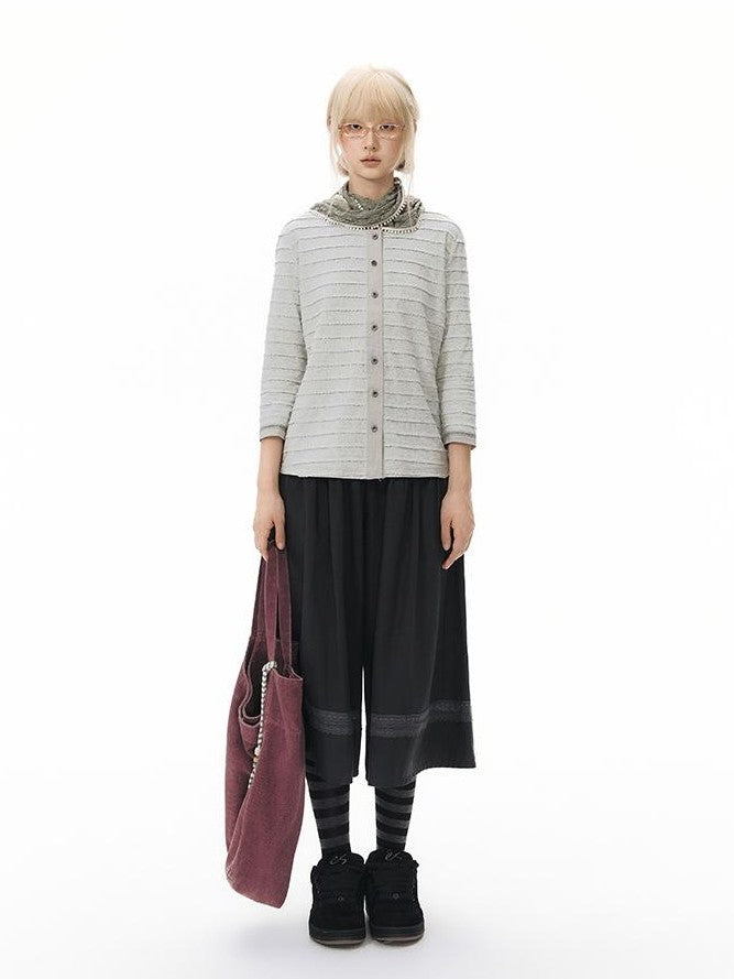 NAPSNAPS Patchwork Knit Round Neck Three Quarter Sleeve Women&