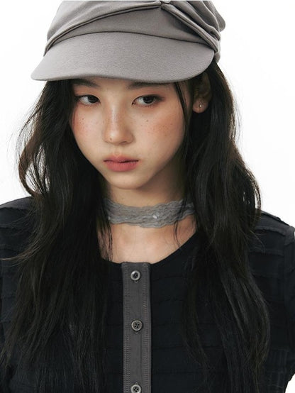 NAPSNAPS Patchwork Knit Round Neck Three Quarter Sleeve Women&