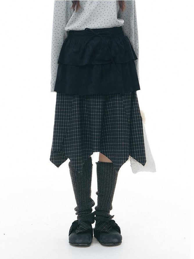 NAPSNAPS Patchwork Multi Layer Asymmetrical Flared Women&
