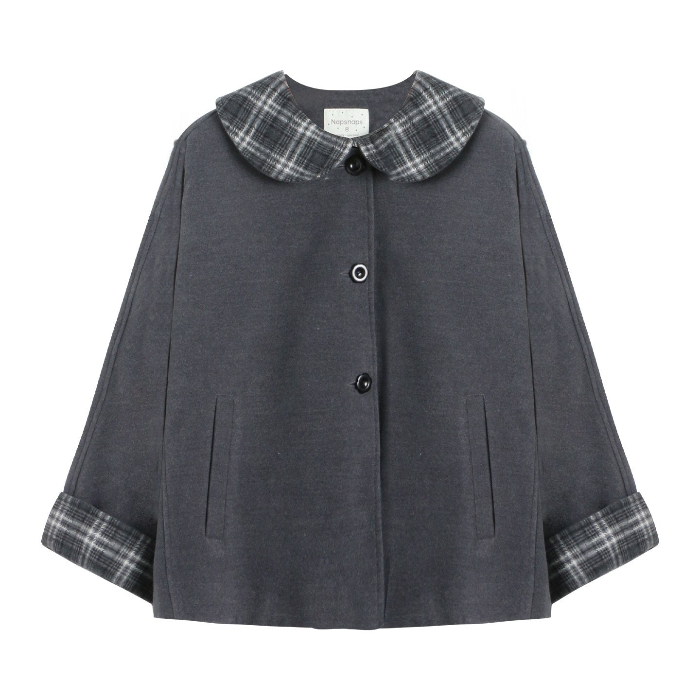 NAPSNAPS_Patchwork_Plaid_Cape_Doll_Collar_Bell_Sleeve_Women&