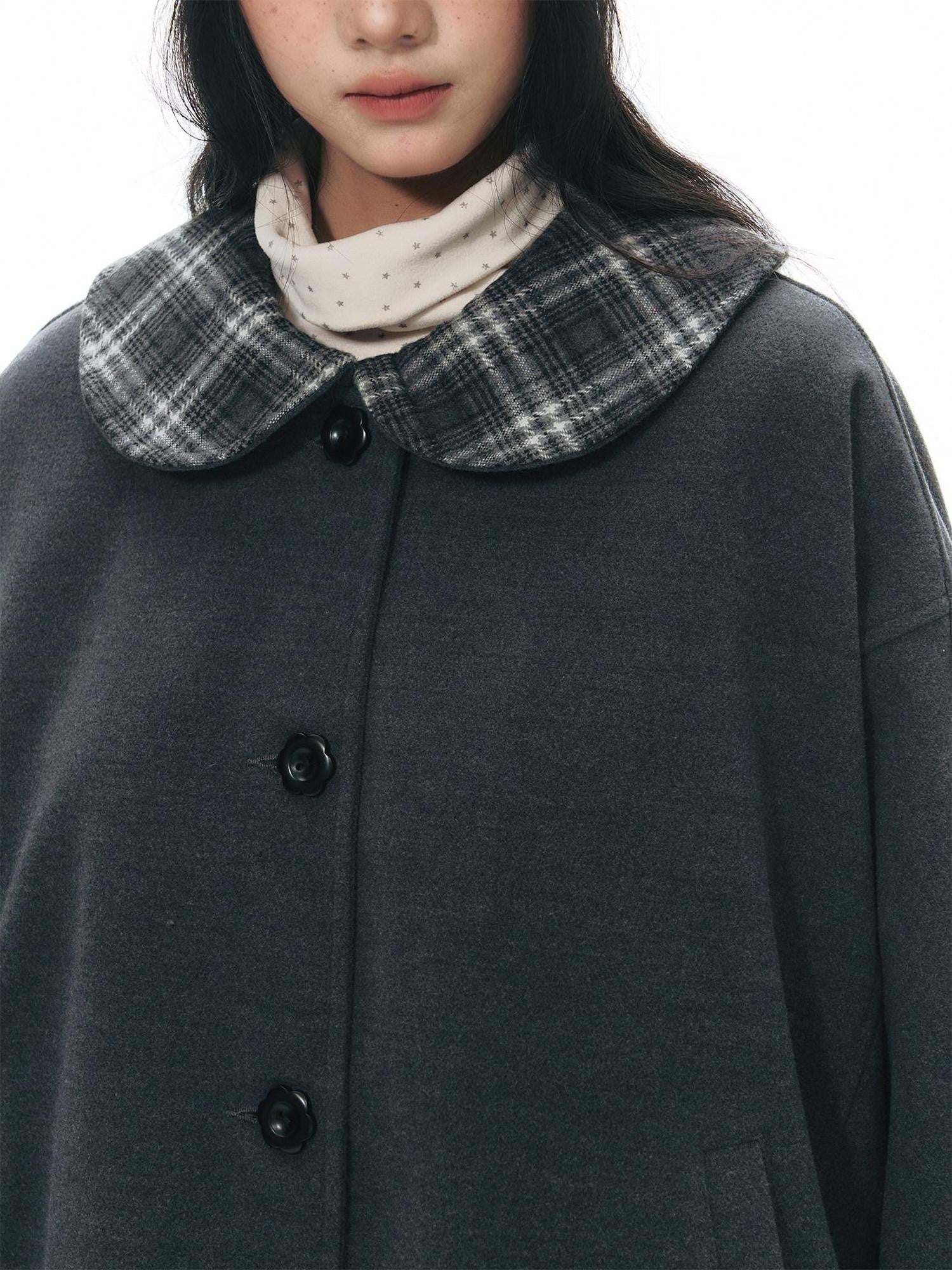 NAPSNAPS Patchwork Plaid Cape Doll Collar Bell Sleeve Women&
