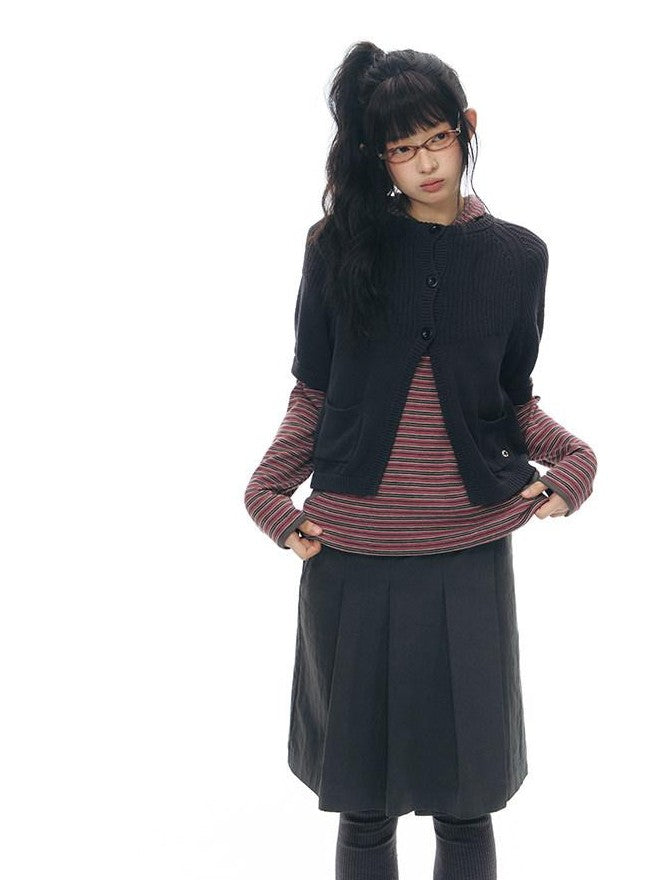 NAPSNAPS Patchwork Pockets Raglan Elbow Sleeve Round Neck Women&