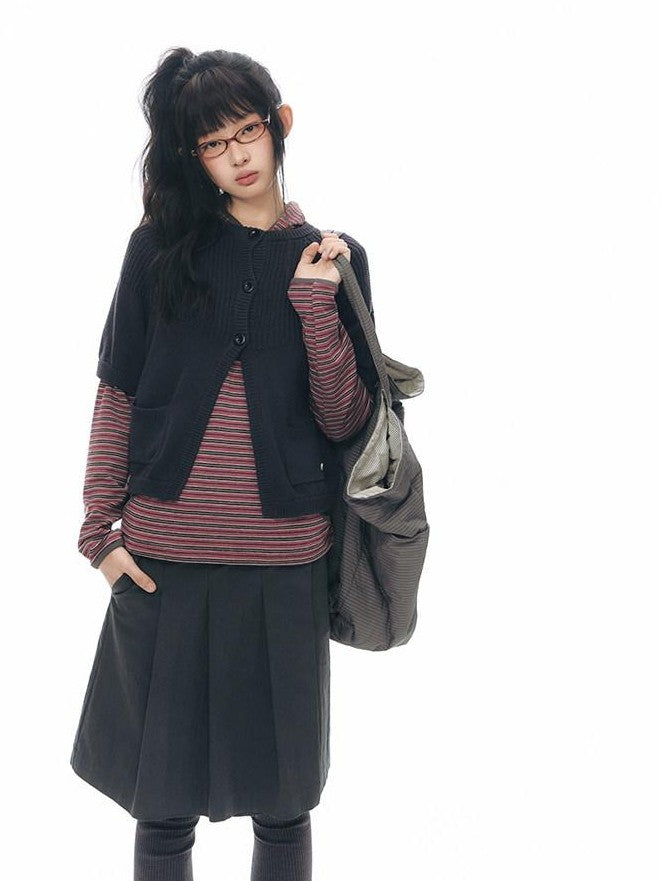 NAPSNAPS Patchwork Pockets Raglan Elbow Sleeve Round Neck Women&
