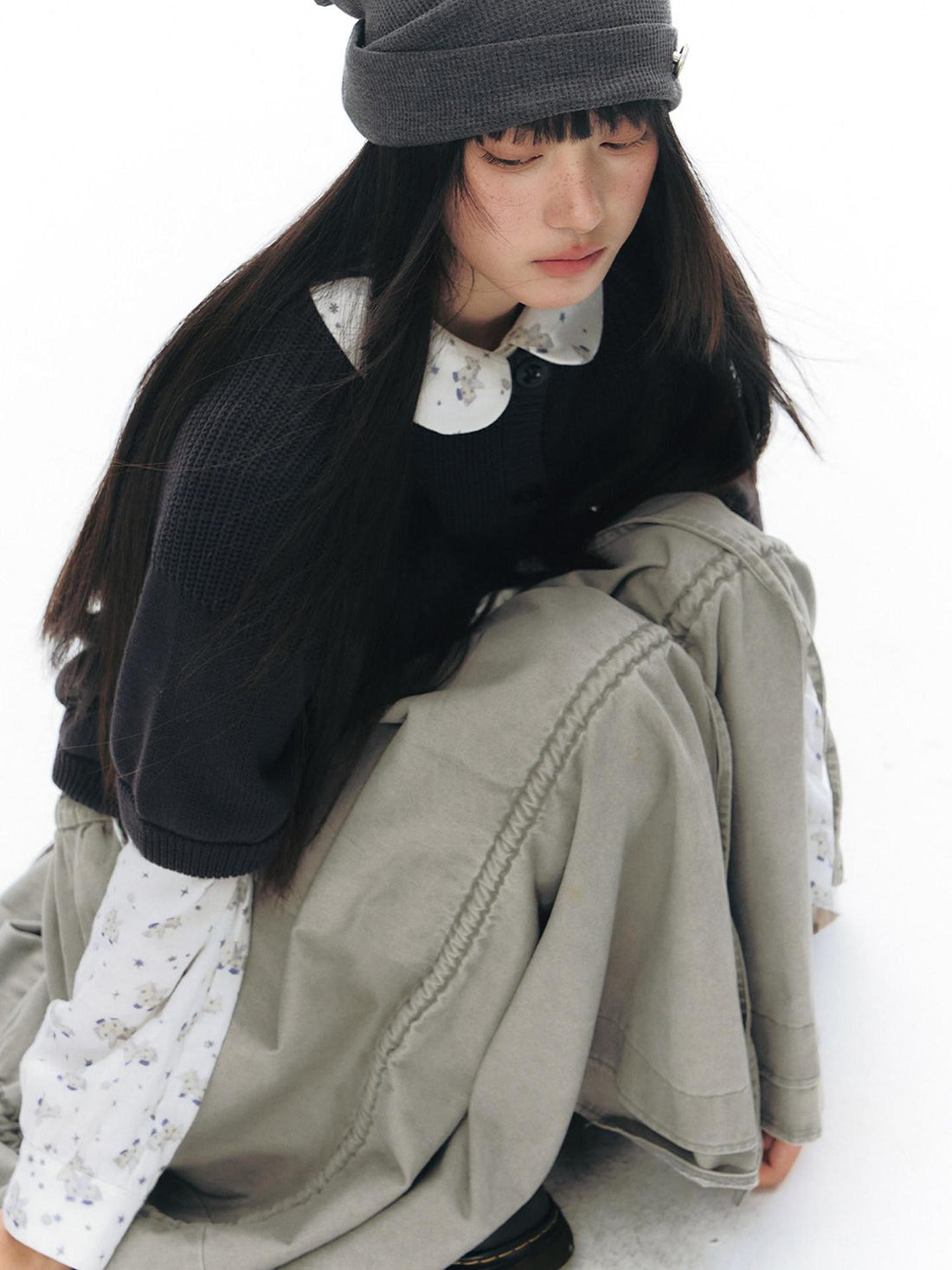 NAPSNAPS Patchwork Pockets Raglan Elbow Sleeve Round Neck Women&
