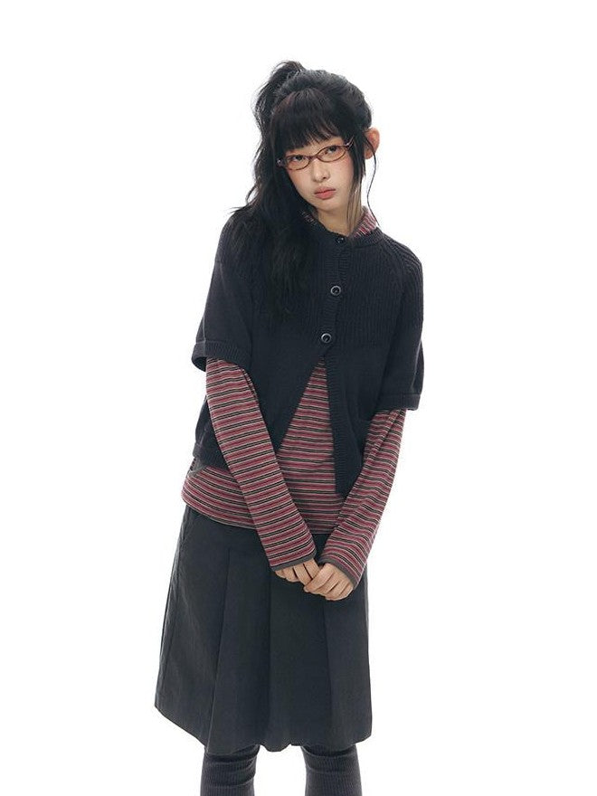 NAPSNAPS Patchwork Pockets Raglan Elbow Sleeve Round Neck Women&