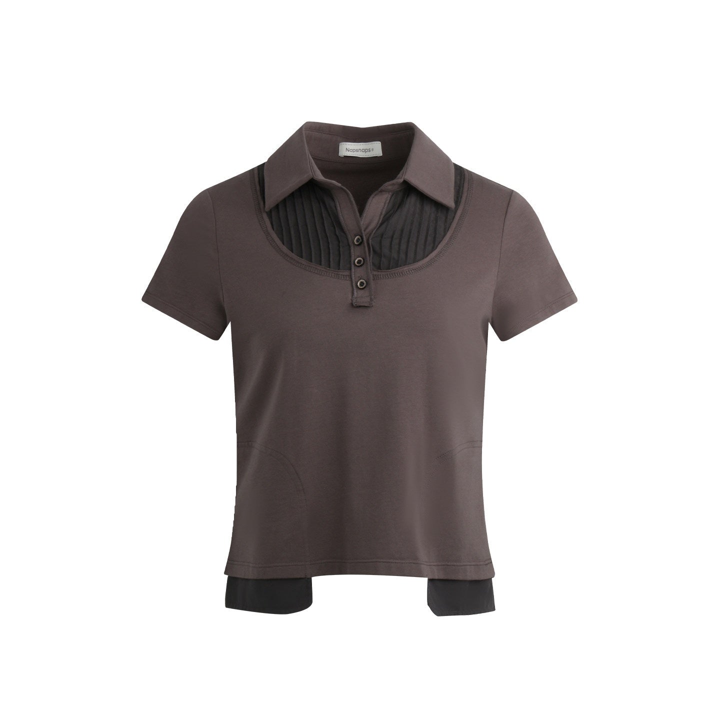 NAPSNAPS_Patchwork_Polo_Collar_Faux_Two_Piece_Women&