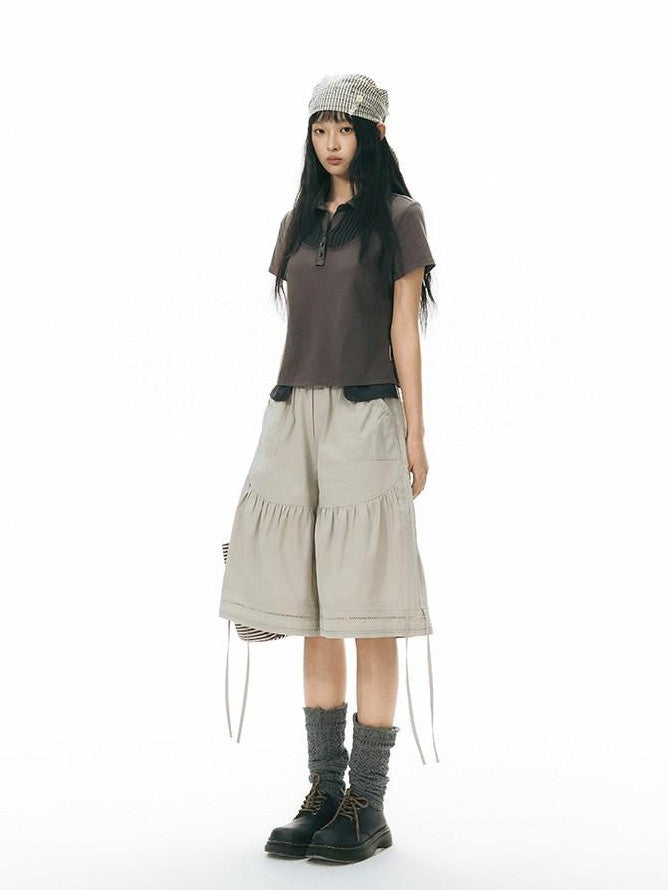 NAPSNAPS Patchwork Polo Collar Faux Two Piece Women&