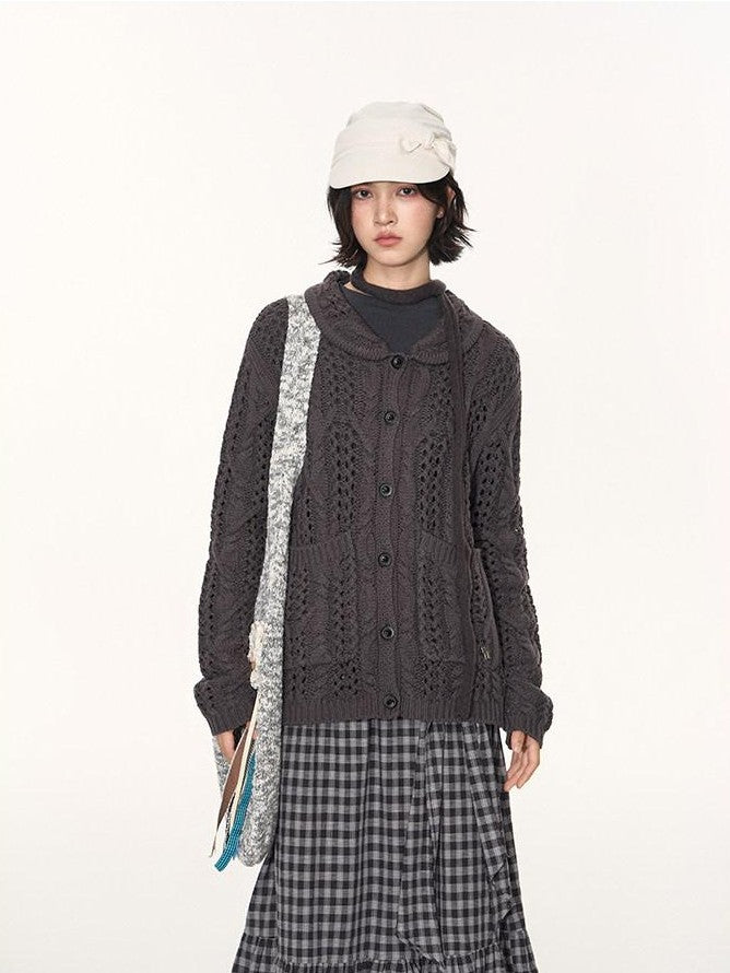 NAPSNAPS Petal Collar Openwork Jacquard Chunky Knit Women&
