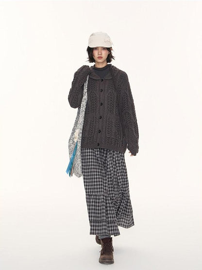 NAPSNAPS Petal Collar Openwork Jacquard Chunky Knit Women&