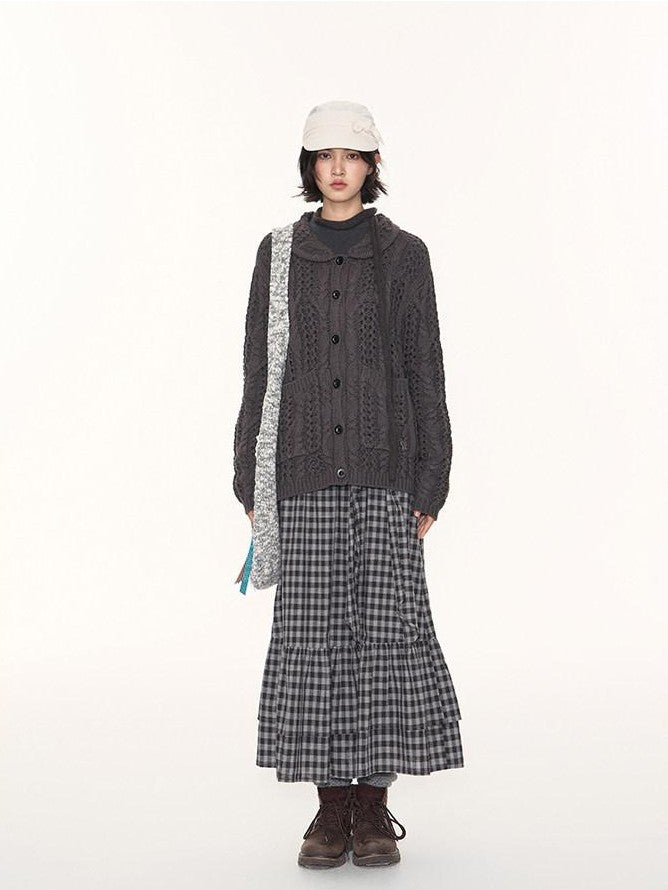 NAPSNAPS Petal Collar Openwork Jacquard Chunky Knit Women&