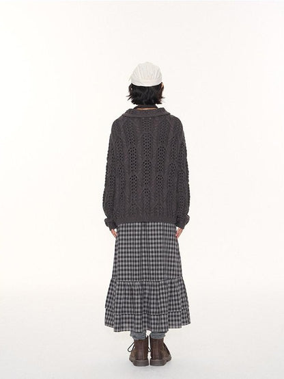 NAPSNAPS Petal Collar Openwork Jacquard Chunky Knit Women&
