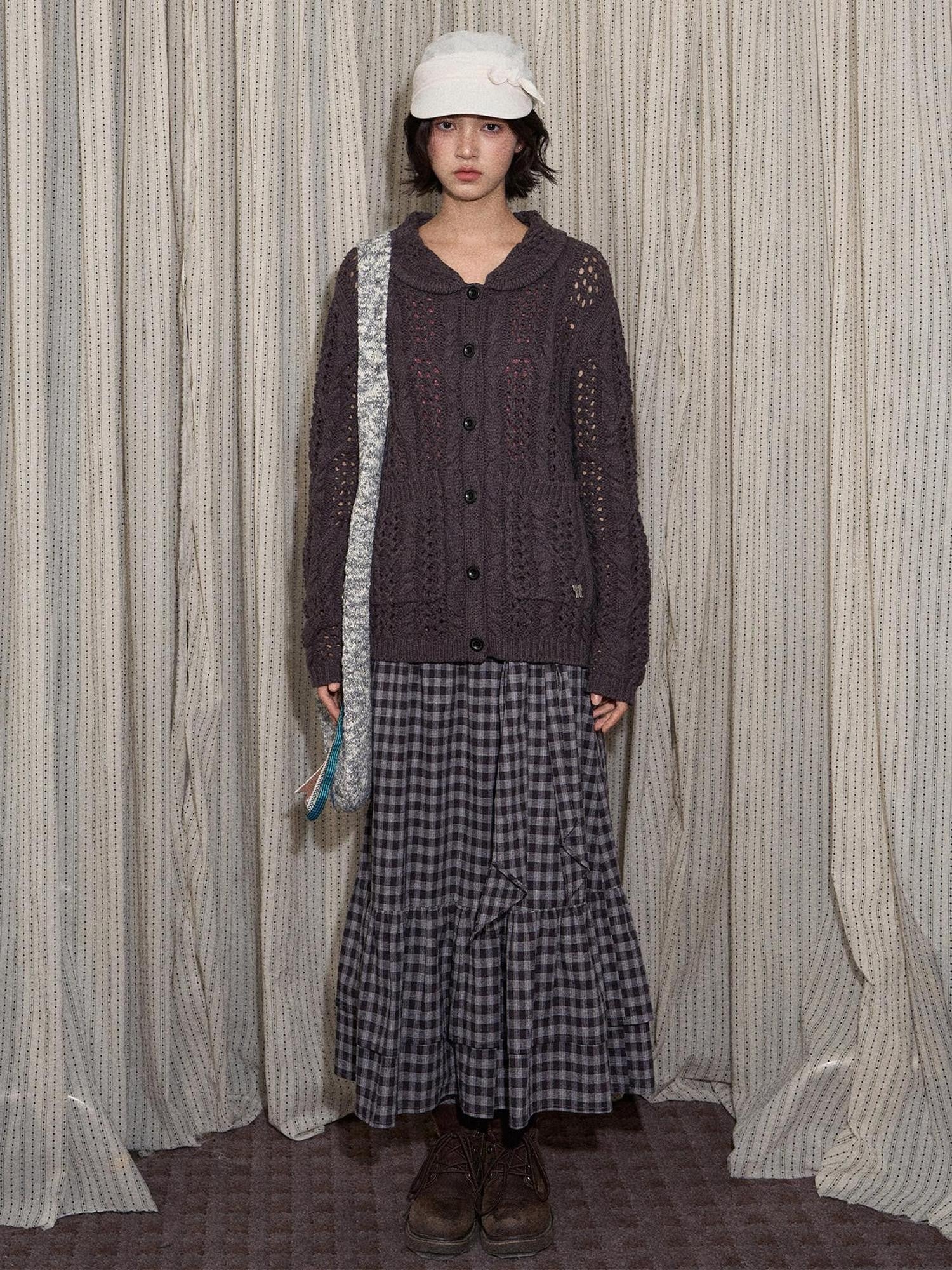 NAPSNAPS Petal Collar Openwork Jacquard Chunky Knit Women&