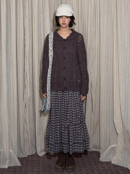 NAPSNAPS Petal Collar Openwork Jacquard Chunky Knit Women&