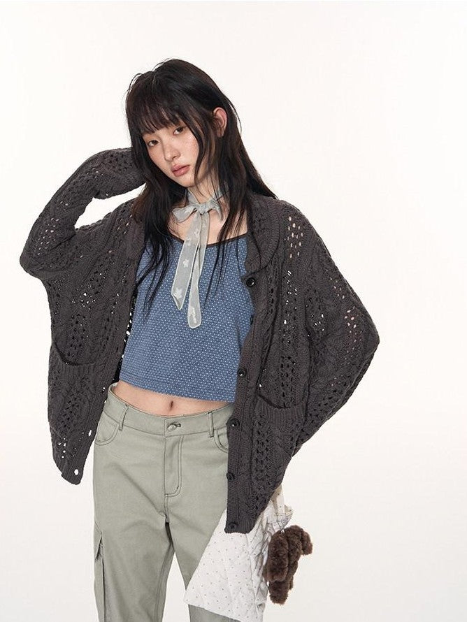 NAPSNAPS Petal Collar Openwork Jacquard Chunky Knit Women&