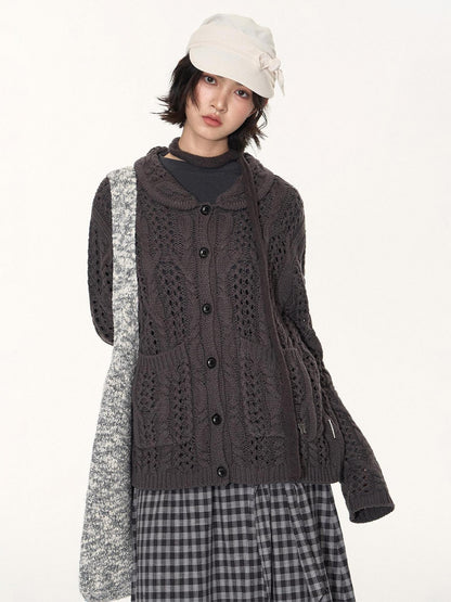NAPSNAPS Petal Collar Openwork Jacquard Chunky Knit Women&